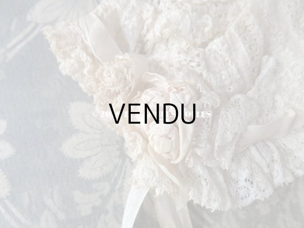 画像6: アンティーク ドール用 淡いピンクの薔薇のモチーフとレースのボネ (6)