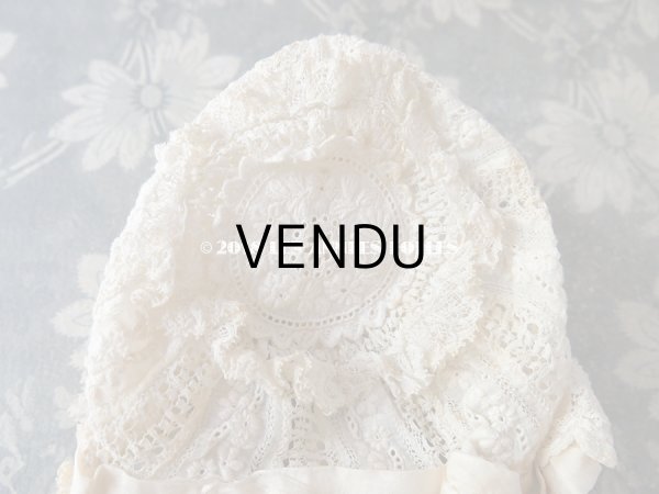 画像9: アンティーク ドール用 淡いピンクの薔薇のモチーフとレースのボネ (9)