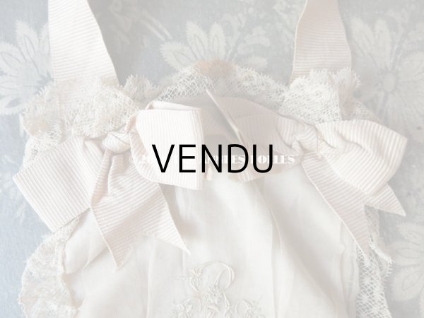 画像4: 1900年代 アンティーク コミュニオンのオモニエール ピンクベージュのリボン モノグラム【R】 (4)