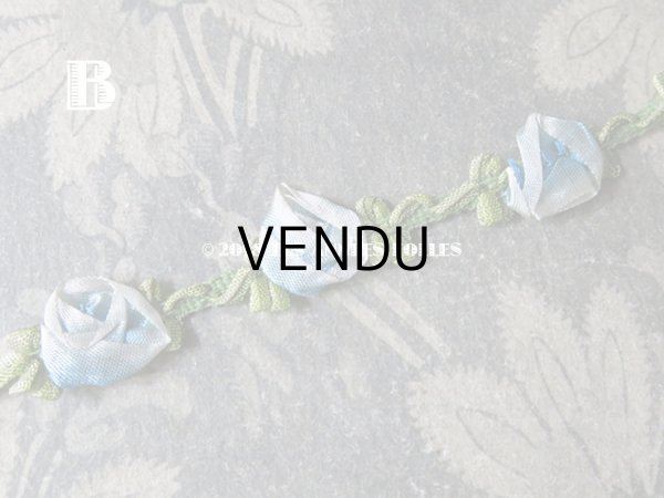 画像5: 未使用 アンティーク ロココトリム 淡いブルーの薔薇 ロココリボン  (5)