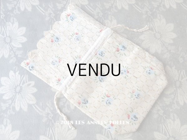 画像1: アンティーク 水色の薔薇のオモニエール ボンボンの紙袋  (1)