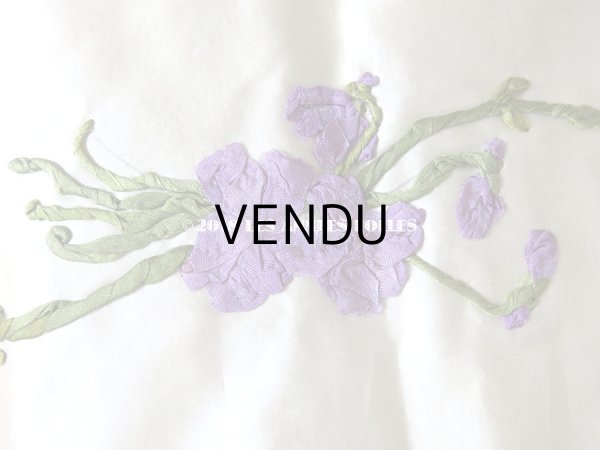 画像10: 未使用 19世紀末 アンティーク ドレス用 幅広 菫のリボン刺繍  1.21m 幅19.8cm (10)