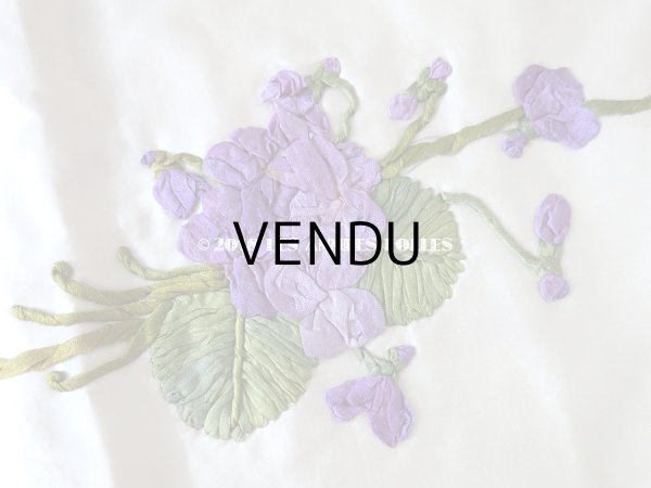 画像13: 未使用 19世紀末 アンティーク ドレス用 幅広 菫のリボン刺繍  1.21m 幅19.8cm (13)