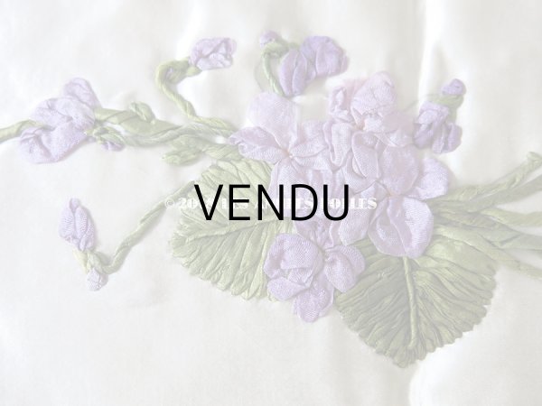 画像9: 未使用 19世紀末 アンティーク ドレス用 幅広 菫のリボン刺繍  1.21m 幅19.8cm (9)