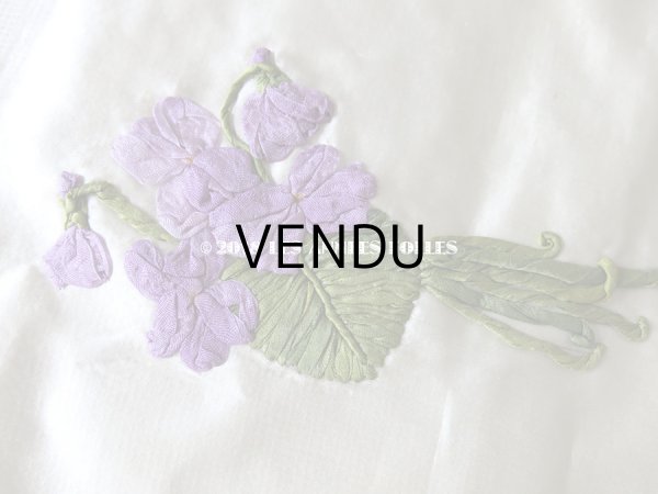 画像8: 未使用 19世紀末 アンティーク ドレス用 幅広 菫のリボン刺繍  1.21m 幅19.8cm (8)