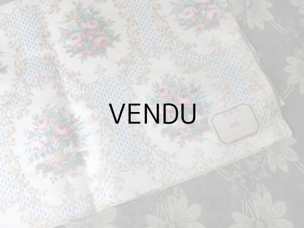 画像6: 未使用 1900年代 アンティーク  ローズパニエ柄 シルク製ファブリック 48×82cm (6)