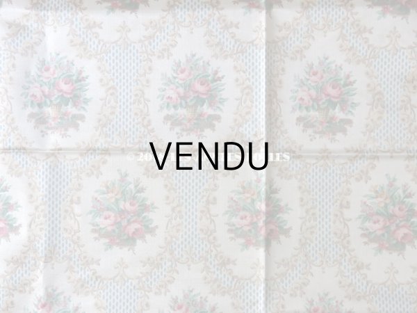 画像4: 未使用 1900年代 アンティーク  ローズパニエ柄 シルク製ファブリック 48×82cm (4)