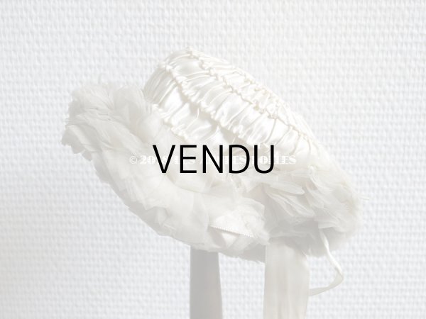 画像5: アンティーク ドール用  シルクサテン & フリルのボネ (5)