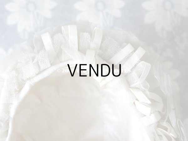 画像12: アンティーク ドール用  シルクサテン & フリルのボネ (12)