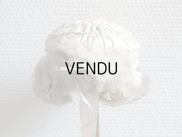 画像6: アンティーク ドール用  シルクサテン & フリルのボネ (6)