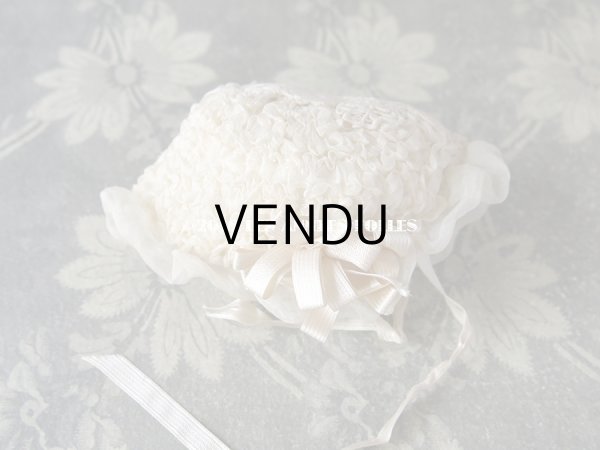 画像5: アンティーク ドール用 とても小さなボネ シルクオーガンジーのギャザー (5)