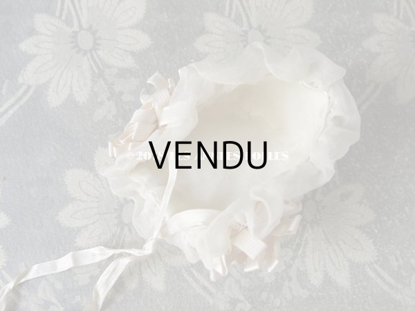 画像9: アンティーク ドール用 とても小さなボネ シルクオーガンジーのギャザー (9)