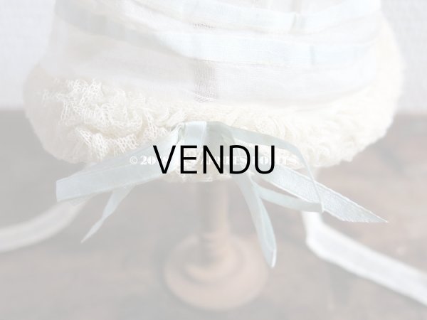 画像8: アンティーク ドール用ボネ 水色のリボン＆レースのフリル (8)