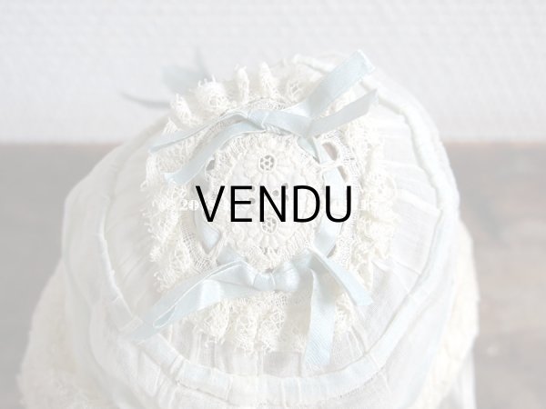 画像6: アンティーク ドール用ボネ 水色のリボン＆レースのフリル (6)