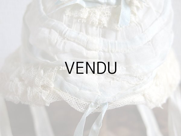 画像7: アンティーク ドール用ボネ 水色のリボン＆レースのフリル (7)