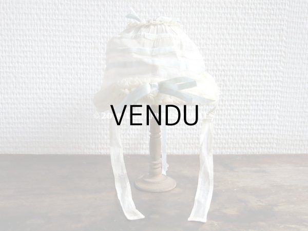 画像4: アンティーク ドール用ボネ 水色のリボン＆レースのフリル (4)