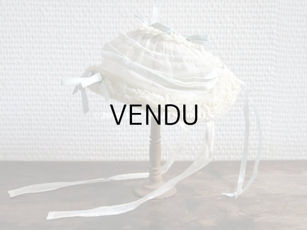 画像3: アンティーク ドール用ボネ 水色のリボン＆レースのフリル (3)