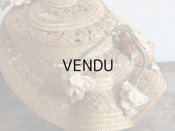 画像12: 19世紀 ナポレオン3世時代 アンティーク ジュモー用 ストローハット コサージュ付 (12)