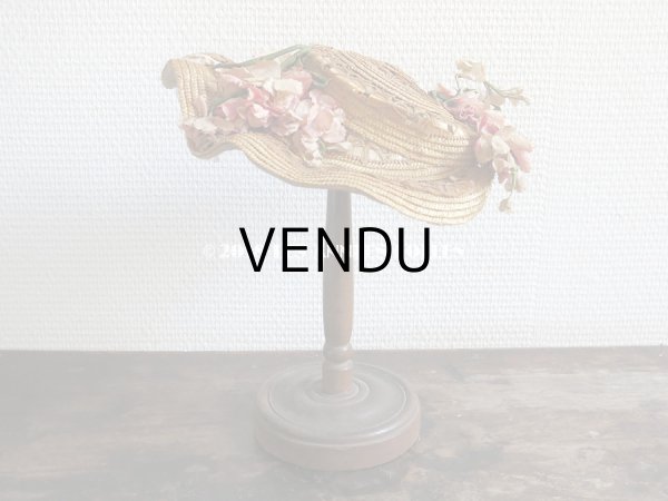 画像3: 19世紀 ナポレオン3世時代 アンティーク ジュモー用 ストローハット コサージュ付 (3)