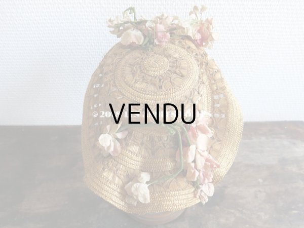 画像9: 19世紀 ナポレオン3世時代 アンティーク ジュモー用 ストローハット コサージュ付 (9)