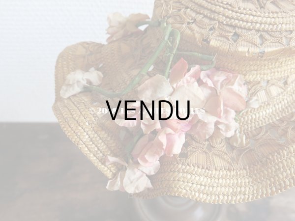 画像11: 19世紀 ナポレオン3世時代 アンティーク ジュモー用 ストローハット コサージュ付 (11)