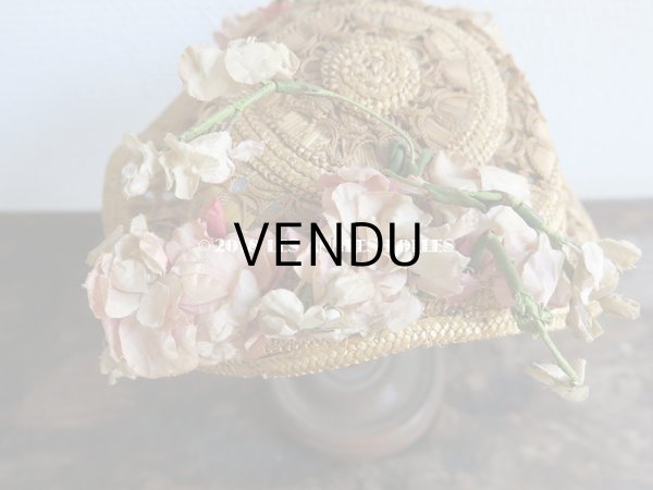 画像13: 19世紀 ナポレオン3世時代 アンティーク ジュモー用 ストローハット コサージュ付 (13)