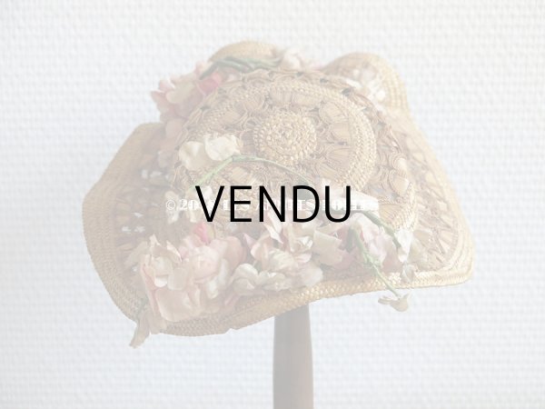 画像7: 19世紀 ナポレオン3世時代 アンティーク ジュモー用 ストローハット コサージュ付 (7)