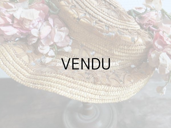 画像14: 19世紀 ナポレオン3世時代 アンティーク ジュモー用 ストローハット コサージュ付 (14)