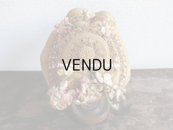 画像8: 19世紀 ナポレオン3世時代 アンティーク ジュモー用 ストローハット コサージュ付 (8)