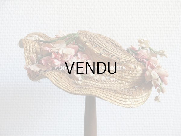 画像4: 19世紀 ナポレオン3世時代 アンティーク ジュモー用 ストローハット コサージュ付 (4)