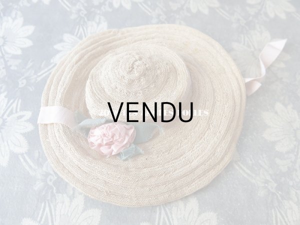 画像5: アンティーク ドール用 ストローハット 淡いピンクの布花&リボン (5)