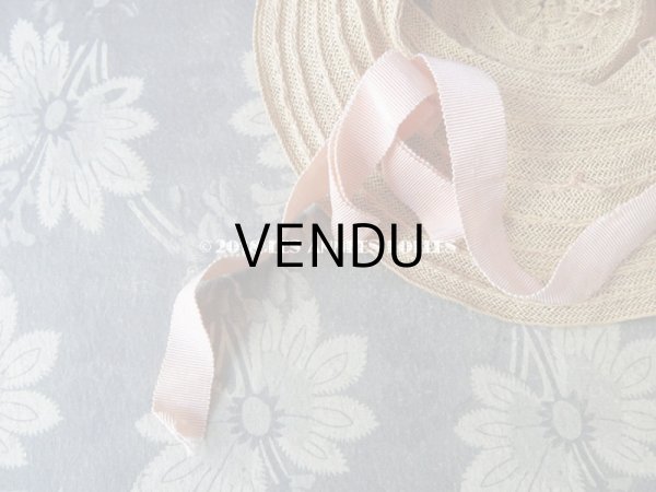 画像7: アンティーク ドール用 ストローハット 淡いピンクの布花&リボン (7)