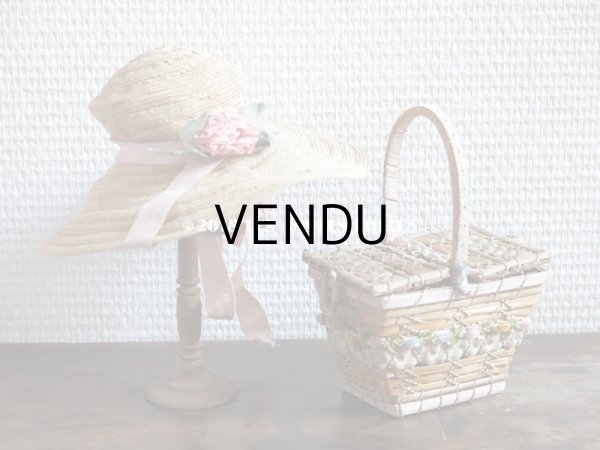 画像11: アンティーク ドール用 ストローハット 淡いピンクの布花&リボン (11)