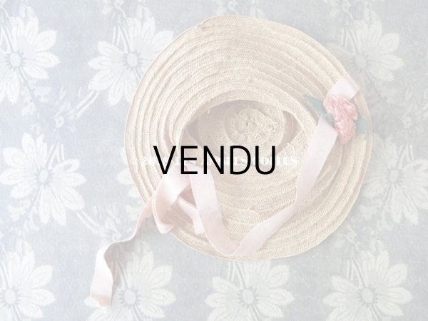 画像6: アンティーク ドール用 ストローハット 淡いピンクの布花&リボン (6)