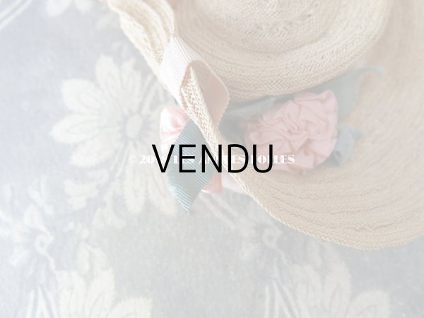 画像9: アンティーク ドール用 ストローハット 淡いピンクの布花&リボン (9)