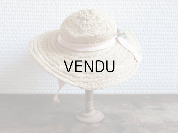 画像4: アンティーク ドール用 ストローハット 淡いピンクの布花&リボン (4)