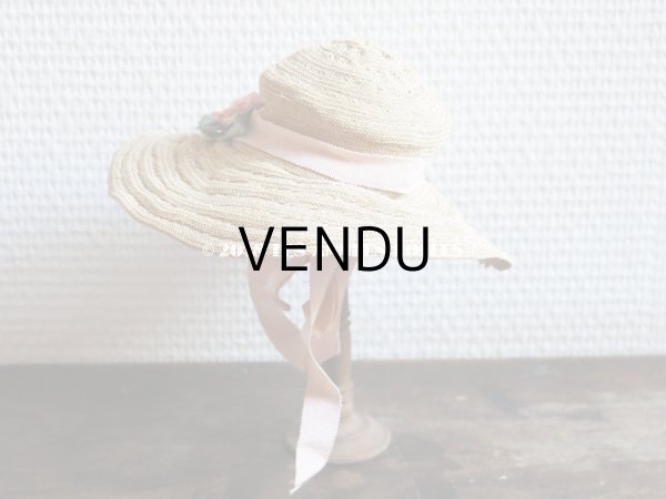 画像3: アンティーク ドール用 ストローハット 淡いピンクの布花&リボン (3)