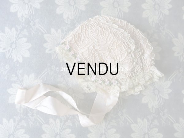 画像4: 1920年代 アンティーク ボネ ロココリボン & コード刺繍 (4)