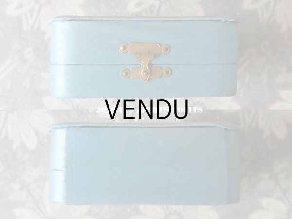 画像6: アンティーク ジュエリーボックス ブルーのシルクサテン (6)