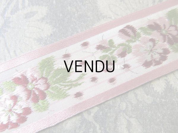 画像6: 19世紀末 アンティーク シルク製  ジャガード織 花柄のリボン ピンク＆ボルドー 1.55m (6)