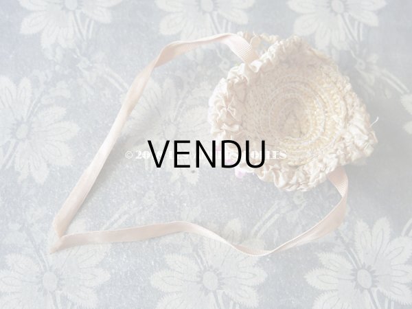 画像5: アンティーク ドール用 とても小さなストローハット 薔薇の布花とフリル (5)