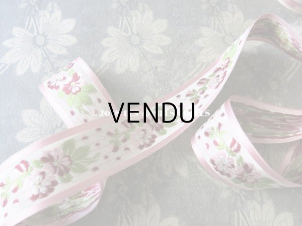 画像8: 19世紀末 アンティーク シルク製  ジャガード織 花柄のリボン ピンク＆ボルドー 1.55m (8)