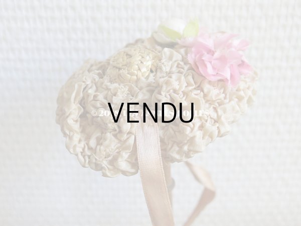 画像12: アンティーク ドール用 とても小さなストローハット 薔薇の布花とフリル (12)