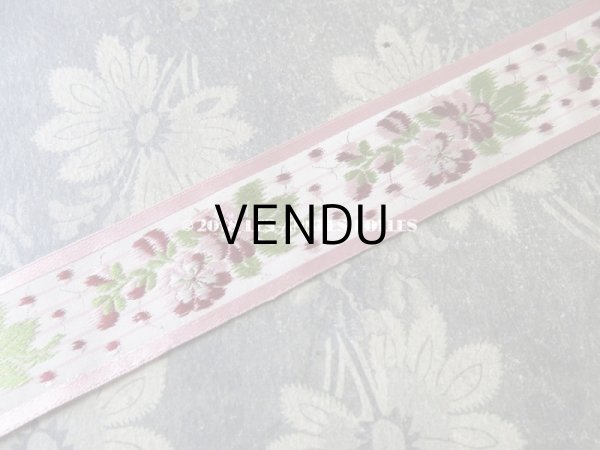 画像5: 19世紀末 アンティーク シルク製  ジャガード織 花柄のリボン ピンク＆ボルドー 1.55m (5)