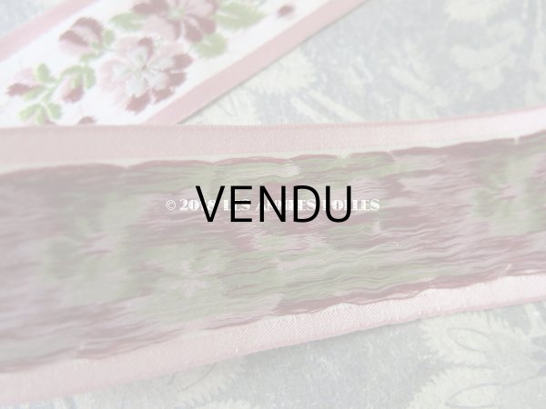 画像7: 19世紀末 アンティーク シルク製  ジャガード織 花柄のリボン ピンク＆ボルドー 1.55m (7)