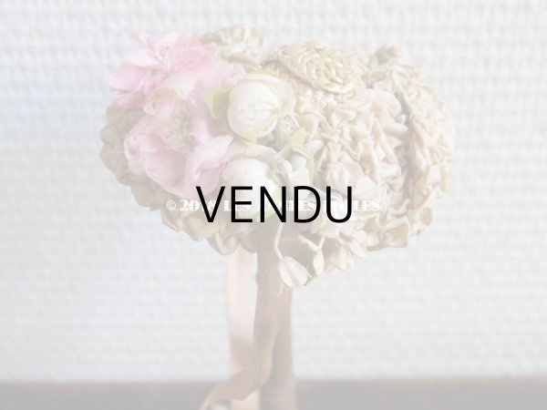 画像10: アンティーク ドール用 とても小さなストローハット 薔薇の布花とフリル (10)