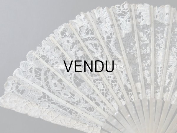 画像15: 19世紀　アンティーク ファン 薔薇の花かご デュシェスレース＆ ポワン・ド・ローズ  【ポワン・ド・ローズ】【ポワン・ド・ガーズ】 (15)