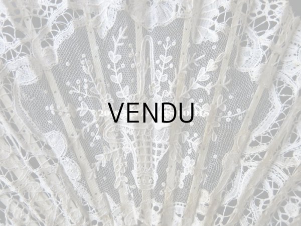 画像3: 19世紀　アンティーク ファン 薔薇の花かご デュシェスレース＆ ポワン・ド・ローズ  【ポワン・ド・ローズ】【ポワン・ド・ガーズ】 (3)