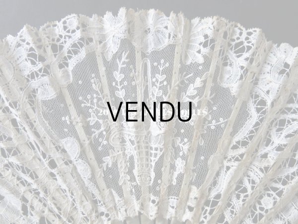 画像4: 19世紀　アンティーク ファン 薔薇の花かご デュシェスレース＆ ポワン・ド・ローズ  【ポワン・ド・ローズ】【ポワン・ド・ガーズ】 (4)