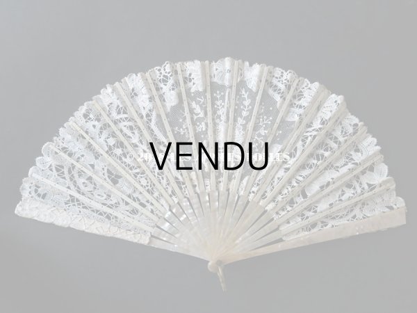 画像12: 19世紀　アンティーク ファン 薔薇の花かご デュシェスレース＆ ポワン・ド・ローズ  【ポワン・ド・ローズ】【ポワン・ド・ガーズ】 (12)